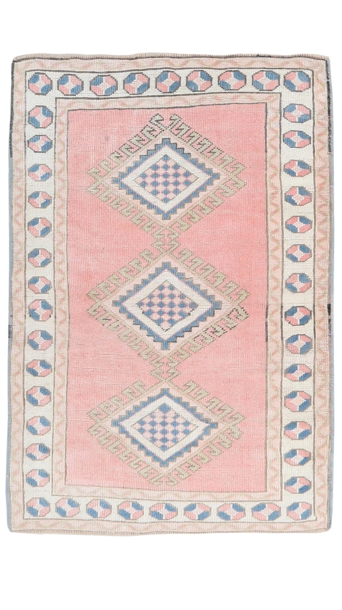 3x5 Pink Small Turkish  Rug, 3x5 Oushak Rug, 3x5 Vintage Rug, Low Pile Rug, Kitchen Rug, Bedroom Rug, Home Decor, Area Rug, Neutral Rug