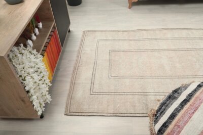 4x6 Beige Wool Turkish Area Rug, 4x6 Handwoven Rug, 4x6 Oushak Runner, Handmade Rug, Living Room Rug, Vintage Rug, Kitchen Rug, Faded Rug - Görsel 8