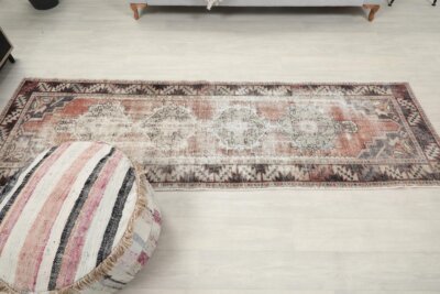 3x9 Brown Runner Rug, 3x9 Oushak Runner, Bohemian Runner, 3x9 Handmade Rug, Antique Rug, Vintage Rug, Kitchen Runner, Hallway Runner - Görsel 8