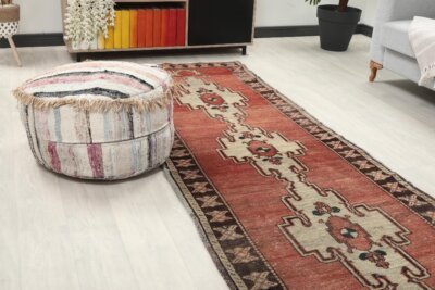 3x10 Red Brown Turkish Runner , 3x10 Oushak Runner, Turkish Bohemian Runner, Handmade Rug,Antique Wool Rug, Kitchen Runner, Hallway Runner - Görsel 3