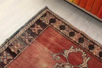 3x10 Red Brown Turkish Runner , 3x10 Oushak Runner, Turkish Bohemian Runner, Handmade Rug,Antique Wool Rug, Kitchen Runner, Hallway Runner - Görsel 7