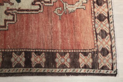3x10 Red Brown Turkish Runner , 3x10 Oushak Runner, Turkish Bohemian Runner, Handmade Rug,Antique Wool Rug, Kitchen Runner, Hallway Runner - Görsel 5