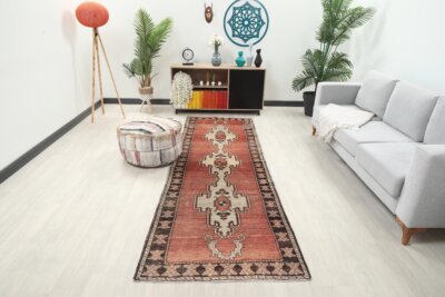 3x10 Red Brown Turkish Runner , 3x10 Oushak Runner, Turkish Bohemian Runner, Handmade Rug,Antique Wool Rug, Kitchen Runner, Hallway Runner - Görsel 10