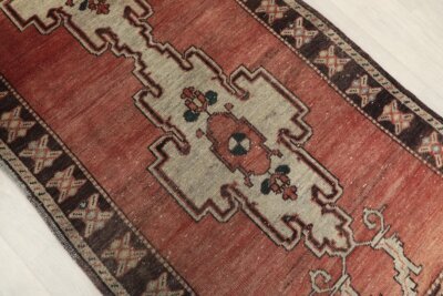 3x10 Red Brown Turkish Runner , 3x10 Oushak Runner, Turkish Bohemian Runner, Handmade Rug,Antique Wool Rug, Kitchen Runner, Hallway Runner - Görsel 4