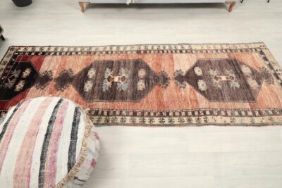 3x10 Red Blue Turkish Runner Rug, 3x10 Oushak Runner, Bohemian Runner, 3x10 Handmade Rug, Corridor Runner, Kitchen Runner,Hallway Runner - Görsel 5