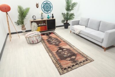 3x10 Red Blue Turkish Runner Rug, 3x10 Oushak Runner, Bohemian Runner, 3x10 Handmade Rug, Corridor Runner, Kitchen Runner,Hallway Runner - Görsel 8