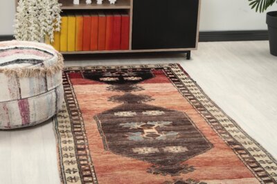 3x10 Red Blue Turkish Runner Rug, 3x10 Oushak Runner, Bohemian Runner, 3x10 Handmade Rug, Corridor Runner, Kitchen Runner,Hallway Runner - Görsel 9