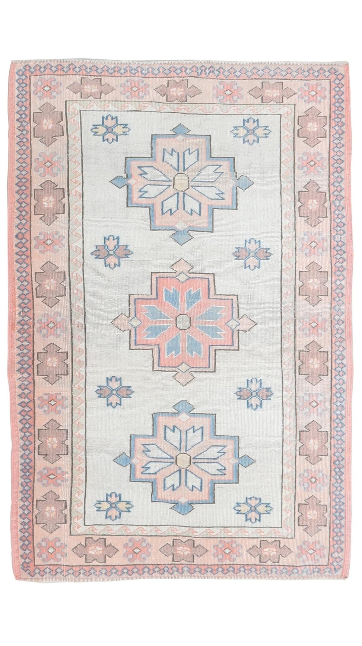 4x6 Pink Blue Floral Patterned Turkish Rug, 4x6 Handwoven Wool Rug, Handmade Rug, Living Room Rug, Vintage Rug, Kitchen Rug, Dining Room Rug