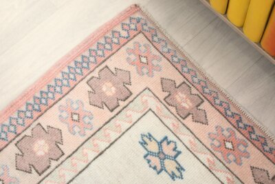 4x6 Pink Blue Floral Patterned Turkish Rug, 4x6 Handwoven Wool Rug, Handmade Rug, Living Room Rug, Vintage Rug, Kitchen Rug, Dining Room Rug - Görsel 4