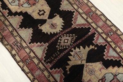 3x9 Brown Black Vintage Runner Rug, 3x9 Oushak Runner, Bohemian Runner, 3x9 Handmade Antique Rug, Vintage Rug, Kitchen Runner,Hallway Runner - Görsel 5