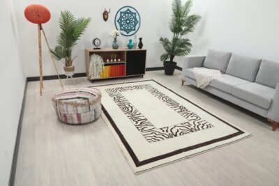 6x9 White Line Pattern Turkish Rug, 6x9 Oushak Area Rug,Vintage Handmade Rug,Boho Rug, Vintage Rug, Kitchen Rug, Living Room Rug,Antique Rug - Görsel 6