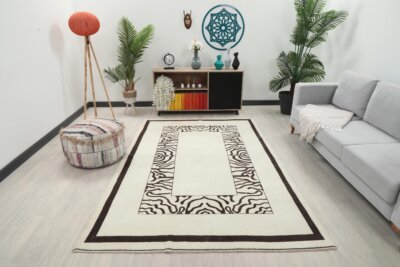 6x9 White Line Pattern Turkish Rug, 6x9 Oushak Area Rug,Vintage Handmade Rug,Boho Rug, Vintage Rug, Kitchen Rug, Living Room Rug,Antique Rug - Görsel 5