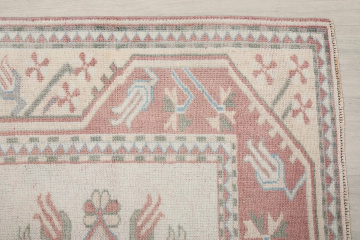 4x6 Pink Floral Turkish Rug, 4x6 Handwoven Wool Rug, 4x6 Oushak Rug, Handmade Rug, Living Room Rug, Vintage Rug, Kitchen Rug,Dining Room Rug - Görsel 6