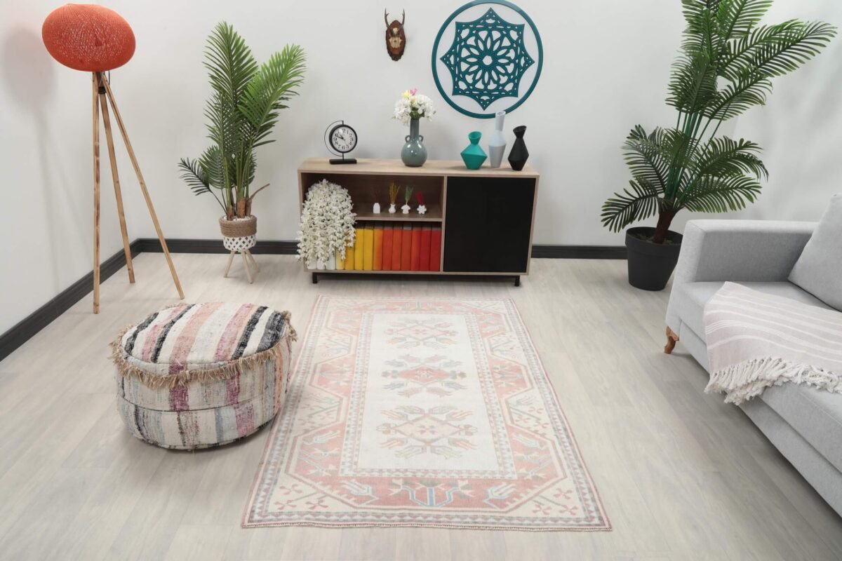 4x6 Pink Floral Turkish Rug, 4x6 Handwoven Wool Rug, 4x6 Oushak Rug, Handmade Rug, Living Room Rug, Vintage Rug, Kitchen Rug,Dining Room Rug - Görsel 2