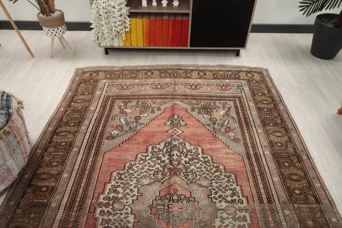 6x9 Pink Green Turkish Area Rug - Görsel 6