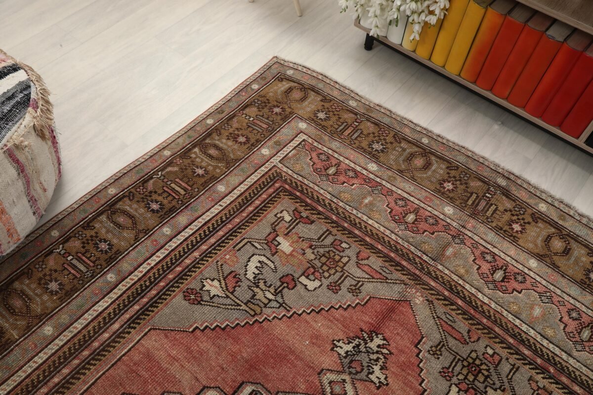 6x9 Pink Green Turkish Area Rug - Görsel 7
