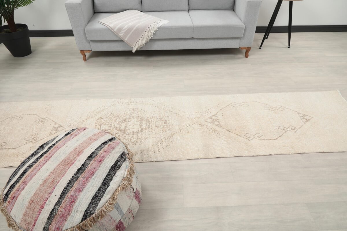 3x11 Beige Vintage Runner Rug - Görsel 7