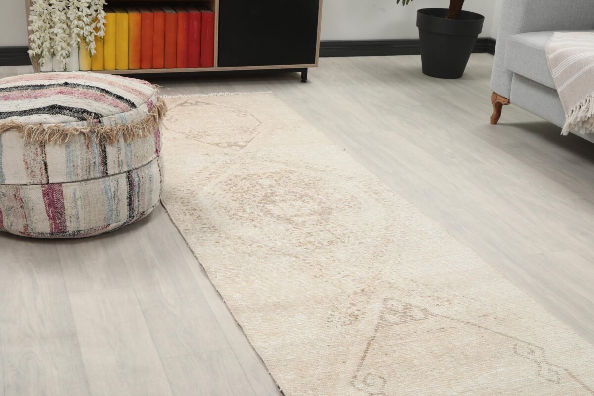 3x11 Beige Vintage Runner Rug - Görsel 3