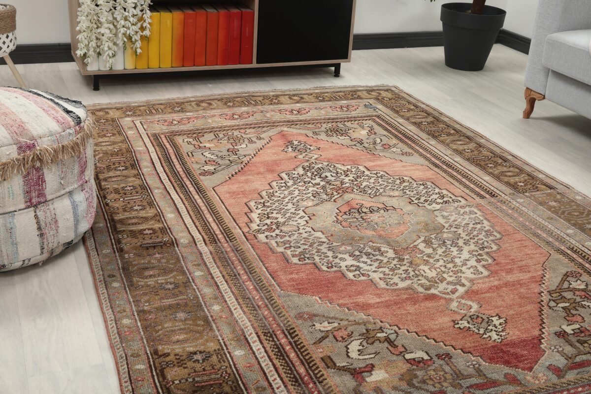 6x9 Pink Green Turkish Area Rug - Görsel 4