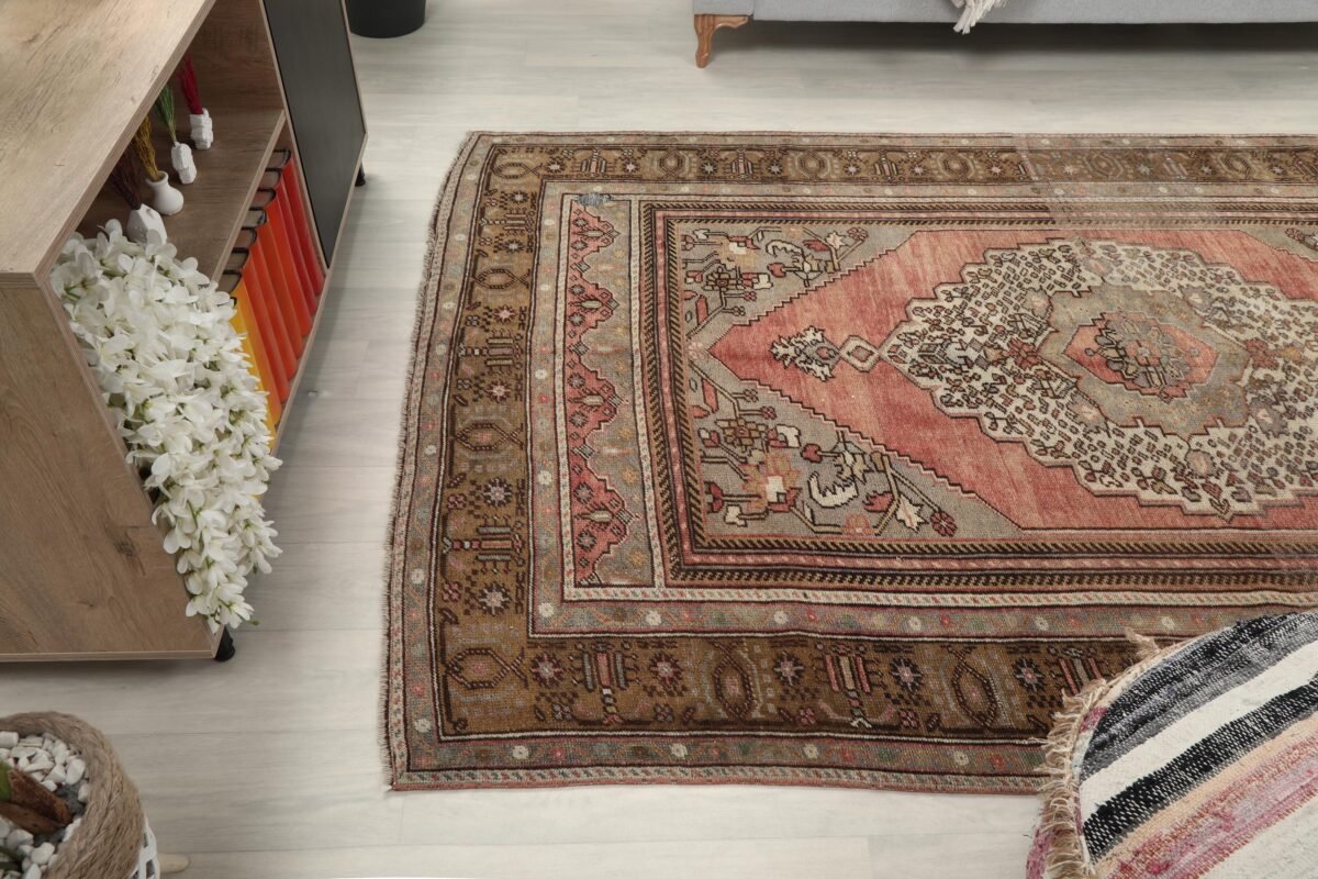 6x9 Pink Green Turkish Area Rug - Görsel 8