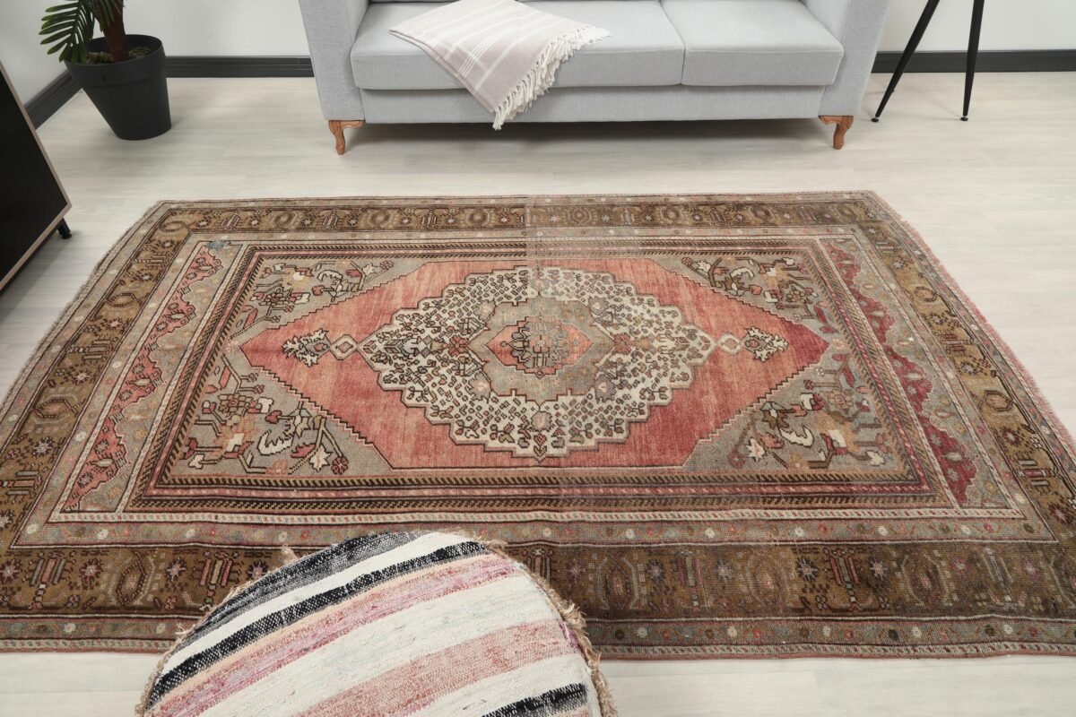 6x9 Pink Green Turkish Area Rug - Görsel 9