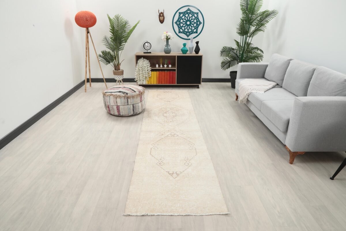 3x11 Beige Vintage Runner Rug - Görsel 9