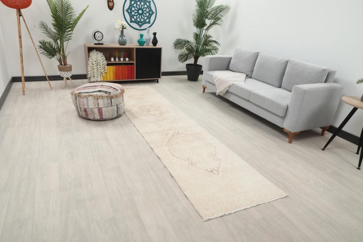3x11 Beige Vintage Runner Rug - Görsel 2