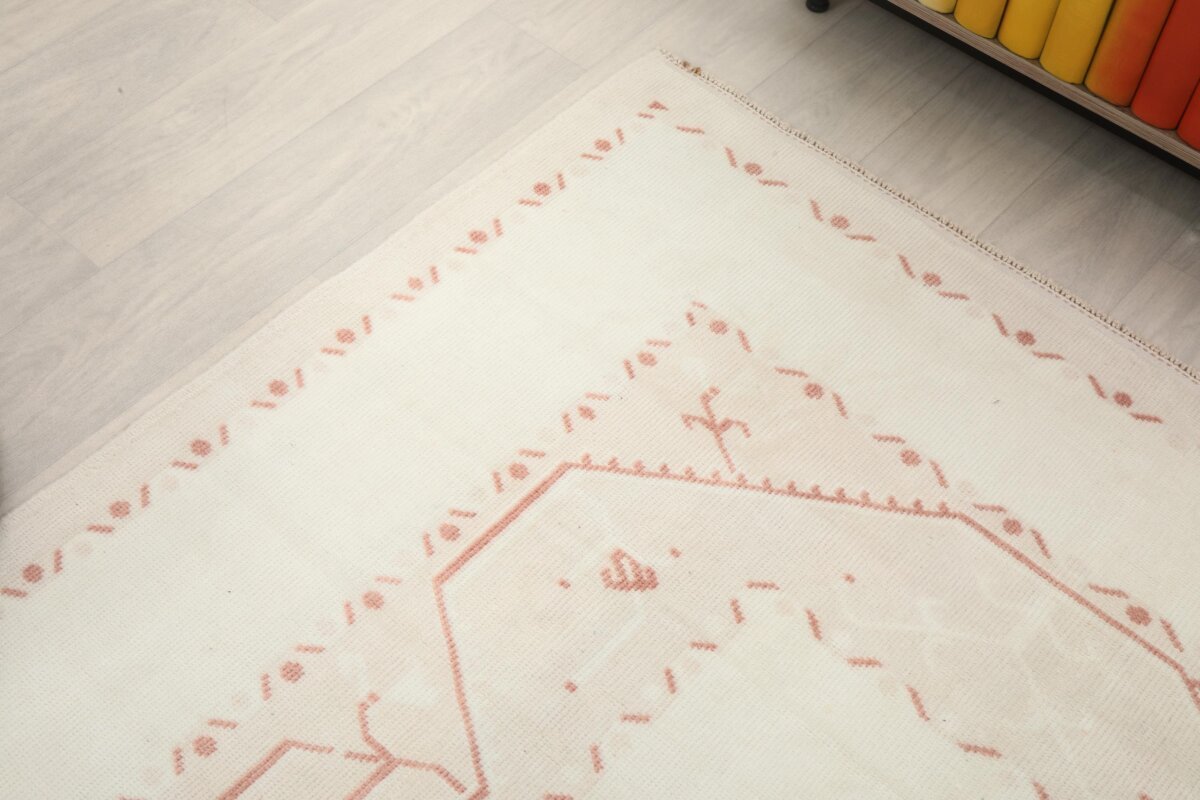5x8 Red White Turkish Rug, 5x8 Wool Handmade Rug, 5x8 Oushak Area Rug, Bohemian Rug, Antique Rug,Persian Vintage Rug,Kitchen Living Room Rug - Görsel 8