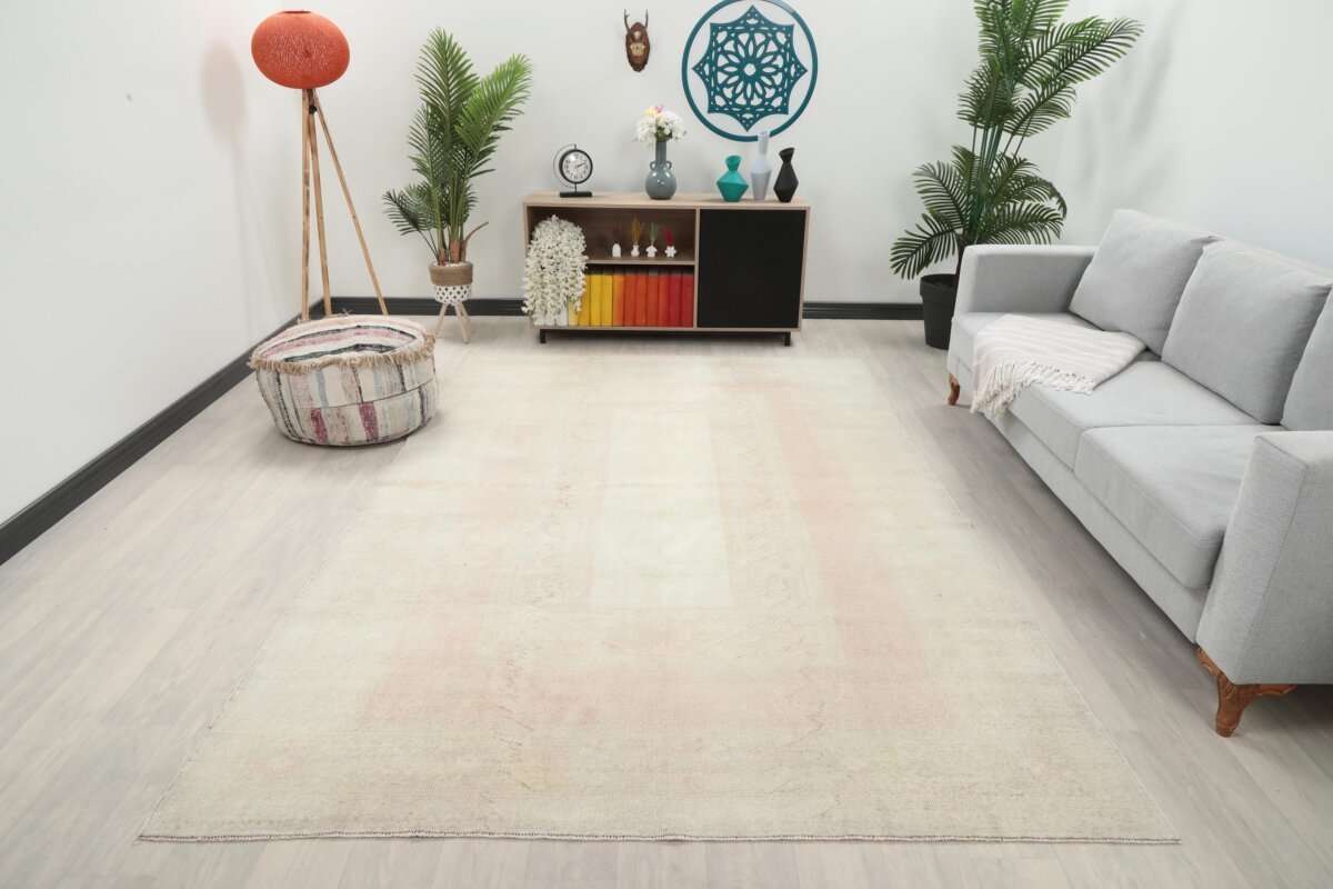 7x10 Beige Pink Patterned Turkish Rug - Görsel 2