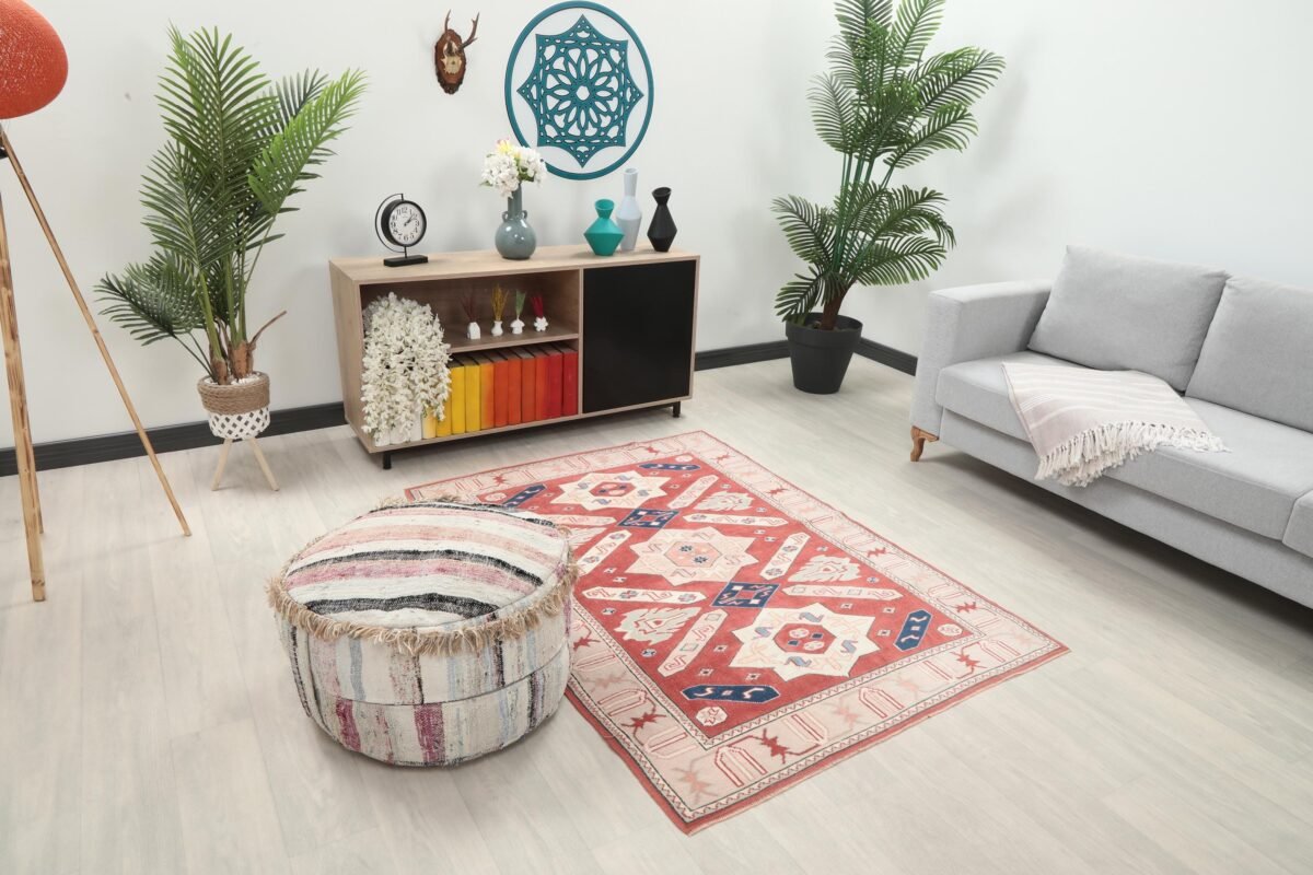 4x6 Red Beige Turkish Rug - Görsel 2