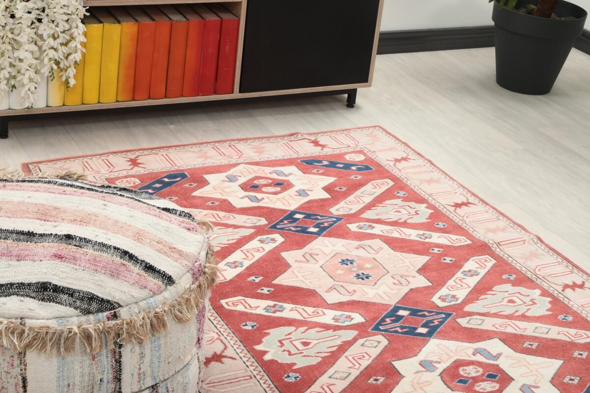 4x6 Red Beige Turkish Rug - Görsel 3