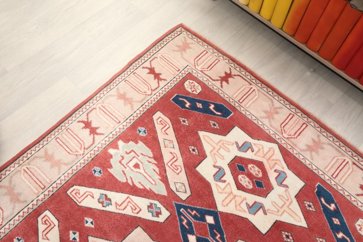 4x6 Red Beige Turkish Rug - Görsel 8