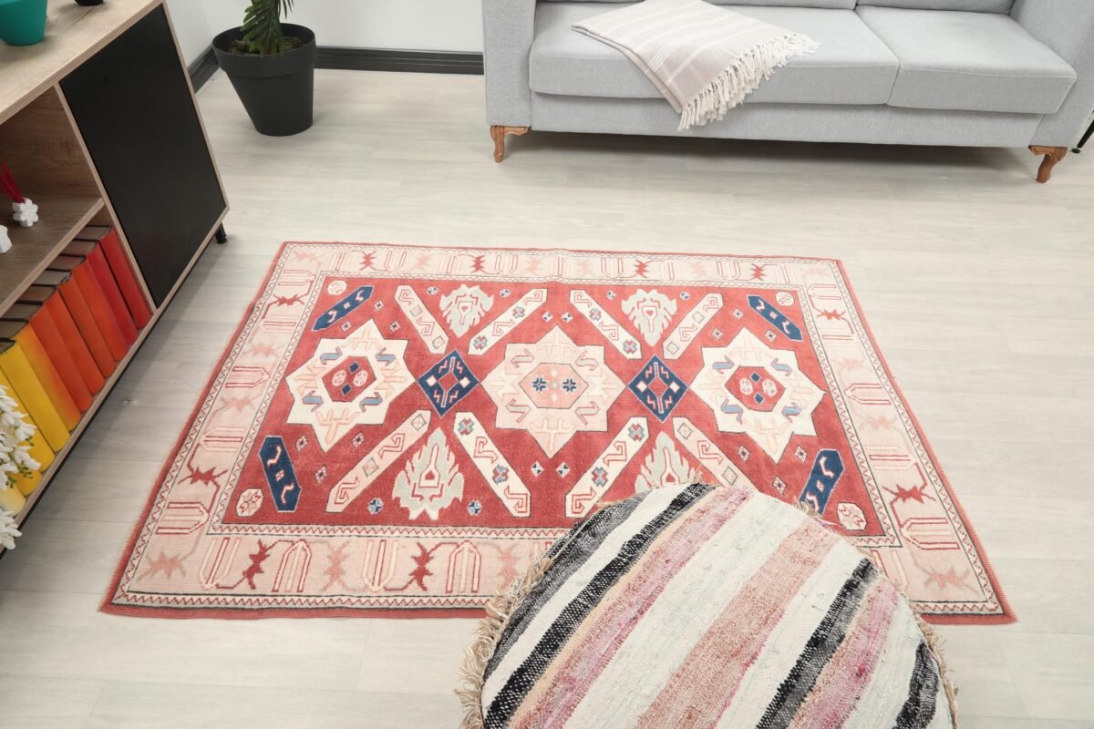 4x6 Red Beige Turkish Rug - Görsel 9