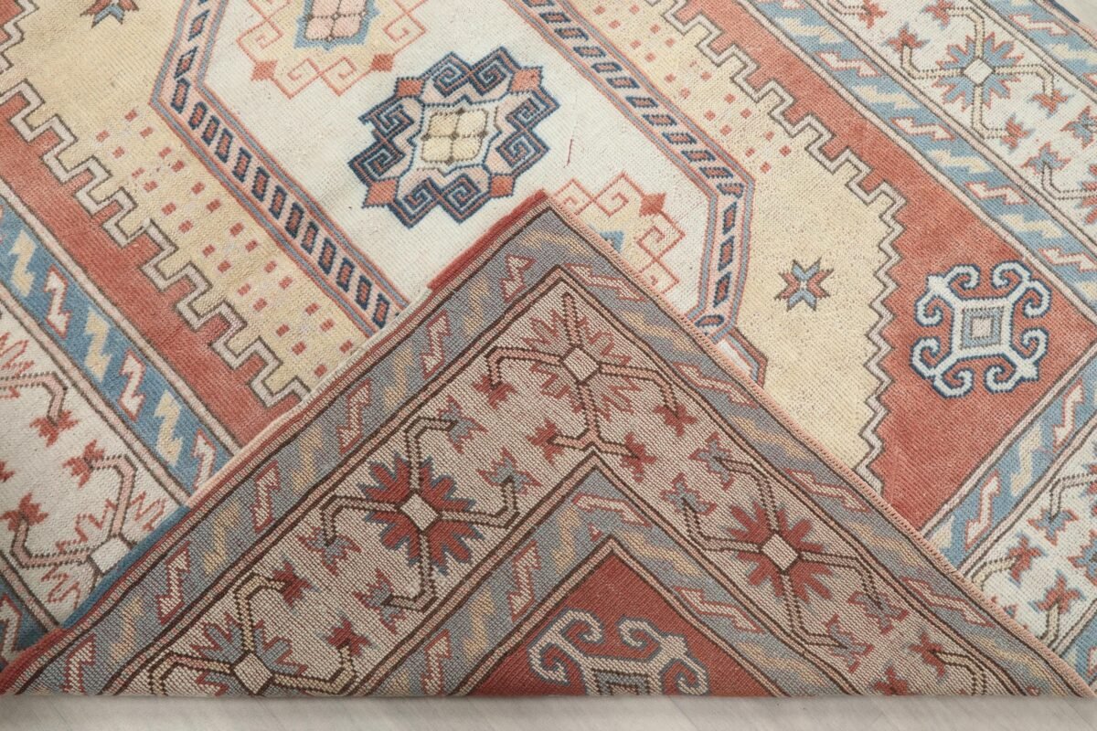 5x7 Red Yellow Turkish Rug, 5x7 Oushak Colorful Runner, Bohemian Rug, Handmade Wool Rug, Antique Rug, Area Rug, Vintage Rug, Kitchen Runner - Görsel 10