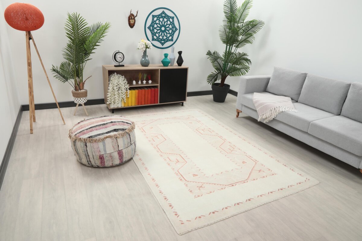 5x8 Red White Turkish Rug, 5x8 Wool Handmade Rug, 5x8 Oushak Area Rug, Bohemian Rug, Antique Rug,Persian Vintage Rug,Kitchen Living Room Rug - Görsel 4