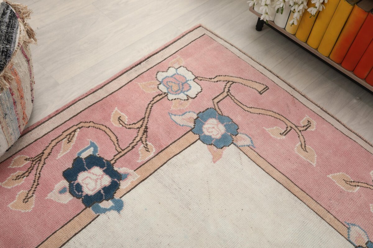5x8 Pink Floral Patterned Turkish Area Rug, 5x8 Oushak Runner, Bohemian Rug, 5x8 Handmade Rug,Bedroom Kitchen Rug,Vintage Rug,Livingroom Rug - Görsel 10