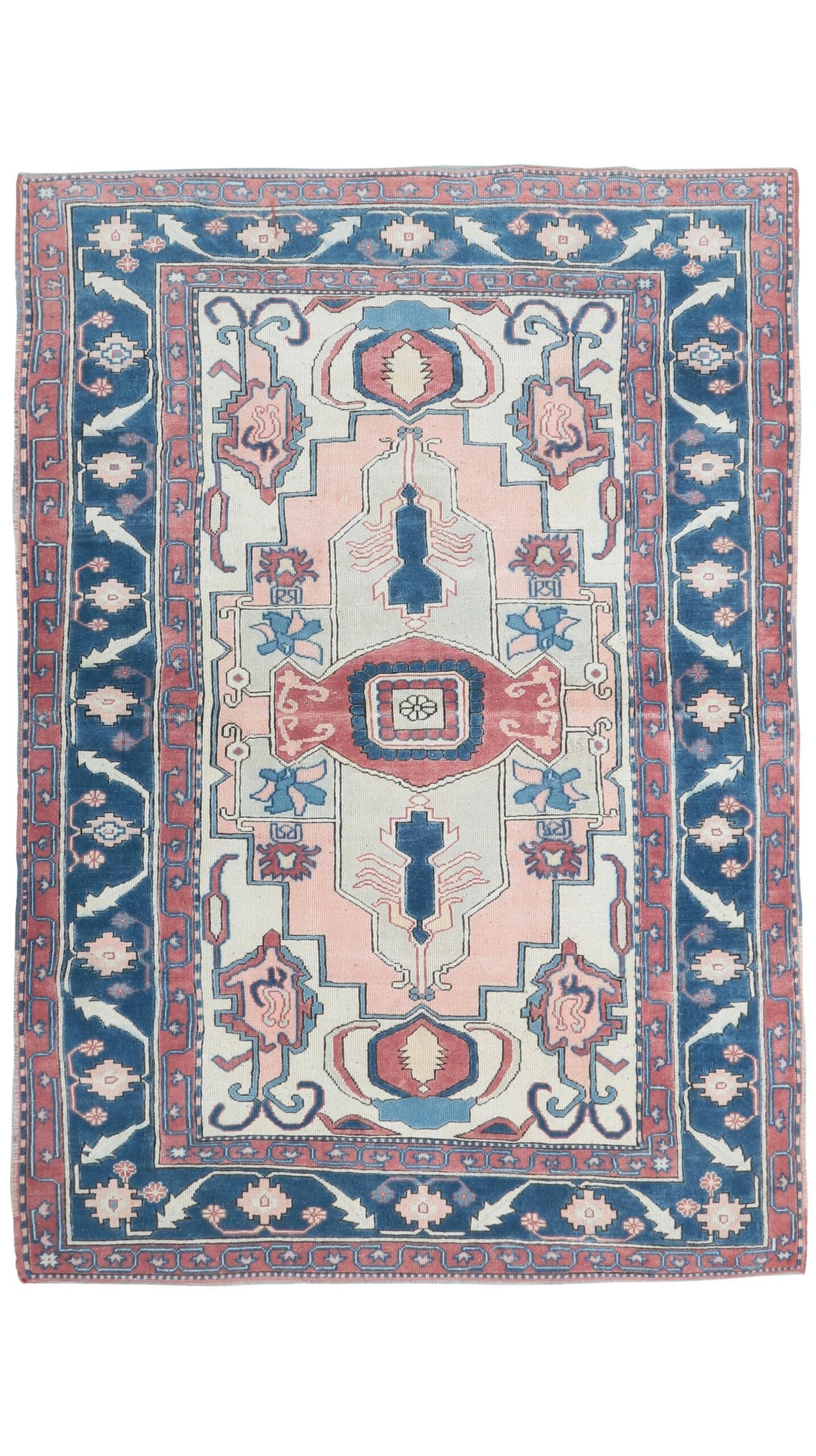 7x10 Oushak Blue Red Pink Rug