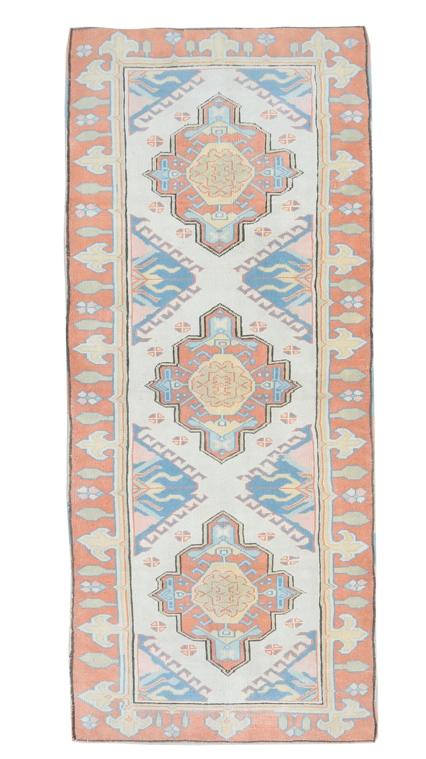 3x8 Orange White Blue Vintage Runner