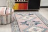 4x7 Pink Blue Handwoven Rug, Bedroom Area Rug, 4x7 Oushak Runner, Bohemian Wool Rug, Vintage Wool Rug, Antique Rug, Floral Rug, Kitchen Rug - Görsel 4