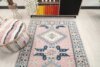 4x7 Pink Blue Handwoven Rug, Bedroom Area Rug, 4x7 Oushak Runner, Bohemian Wool Rug, Vintage Wool Rug, Antique Rug, Floral Rug, Kitchen Rug - Görsel 7