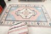 6x9 Pink Blue Turkish Rug, 6x9 Oushak Area Rug, Vintage Handmade Rug, Boho Wool Rug, Vintage Rug, Kitchen Rug, Living Room Rug, Antique Rug - Görsel 9