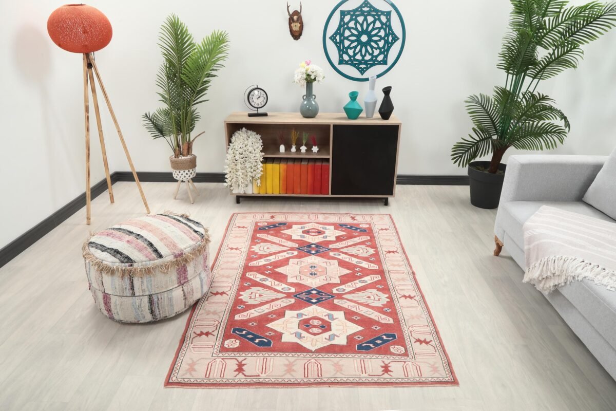 4x6 Red Beige Turkish Rug - Görsel 11