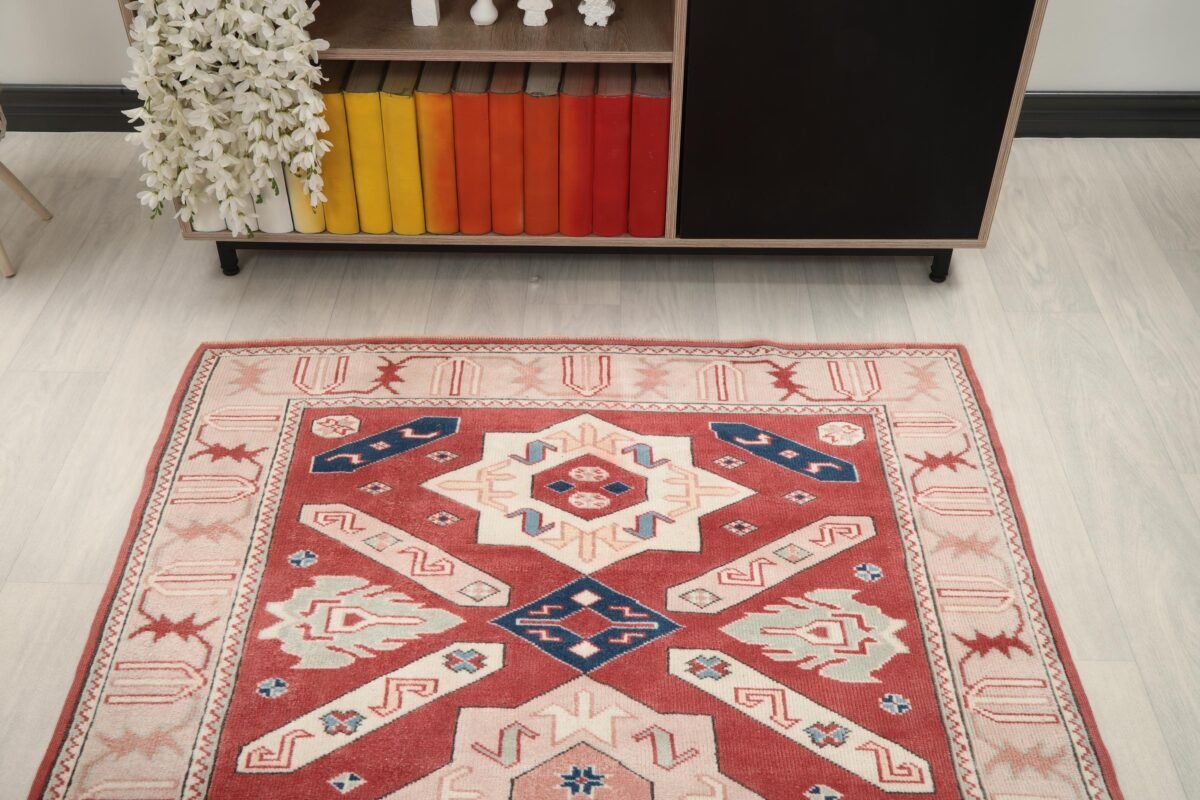 4x6 Red Beige Turkish Rug - Görsel 7