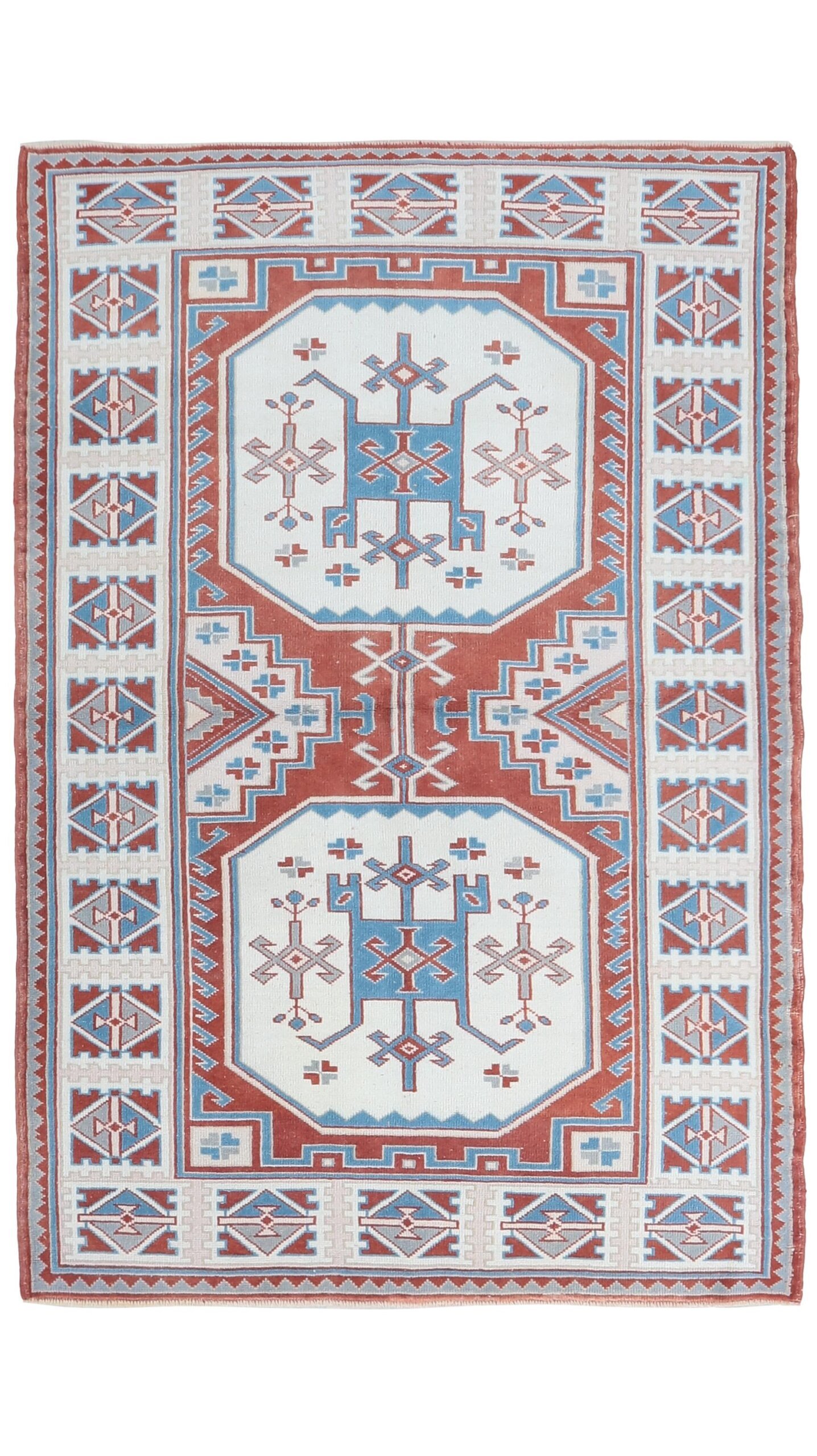 4x7 White Red Blue Vintage Rug