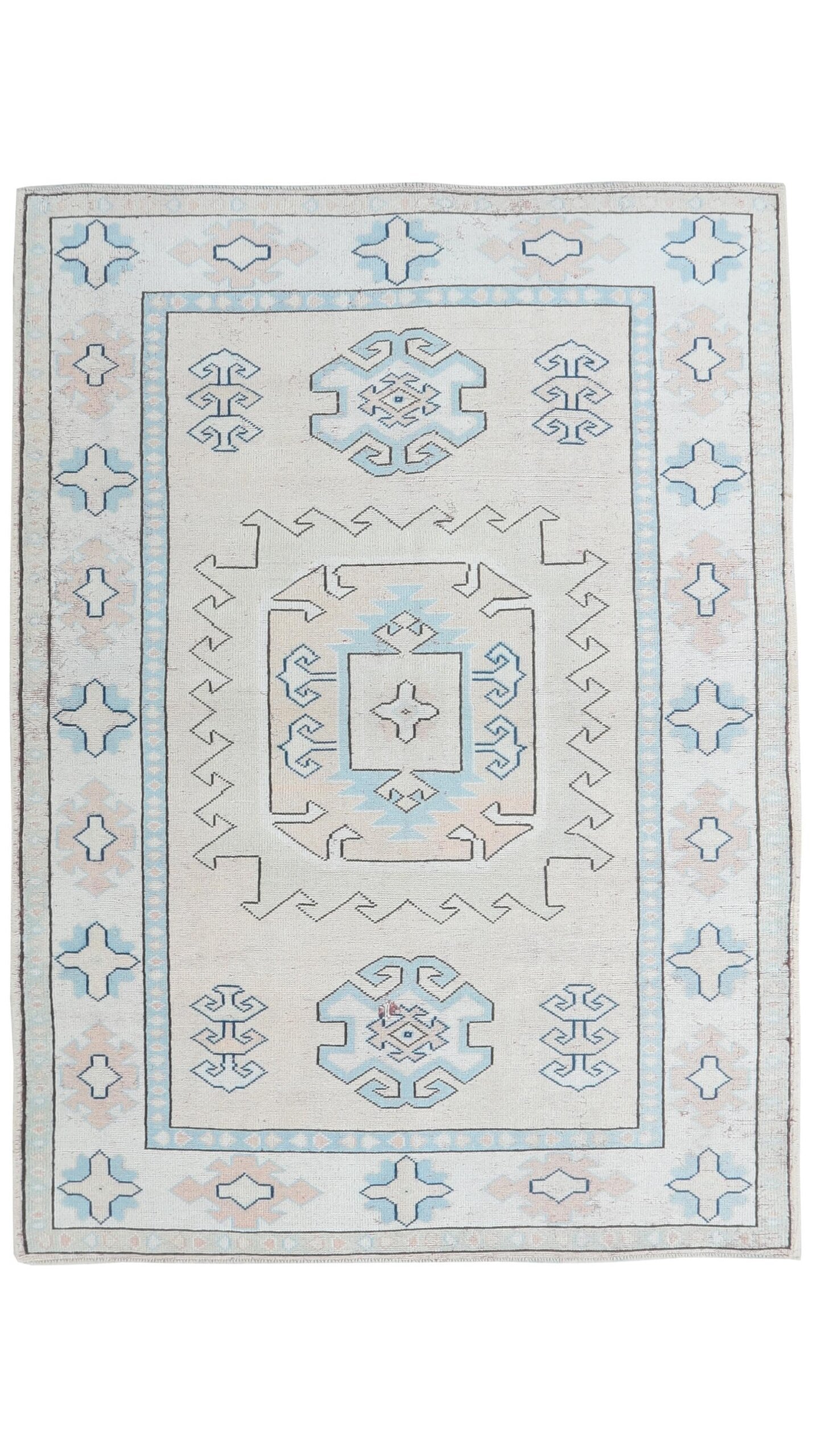 6x8 Beige Blue Pink Turkish Rug