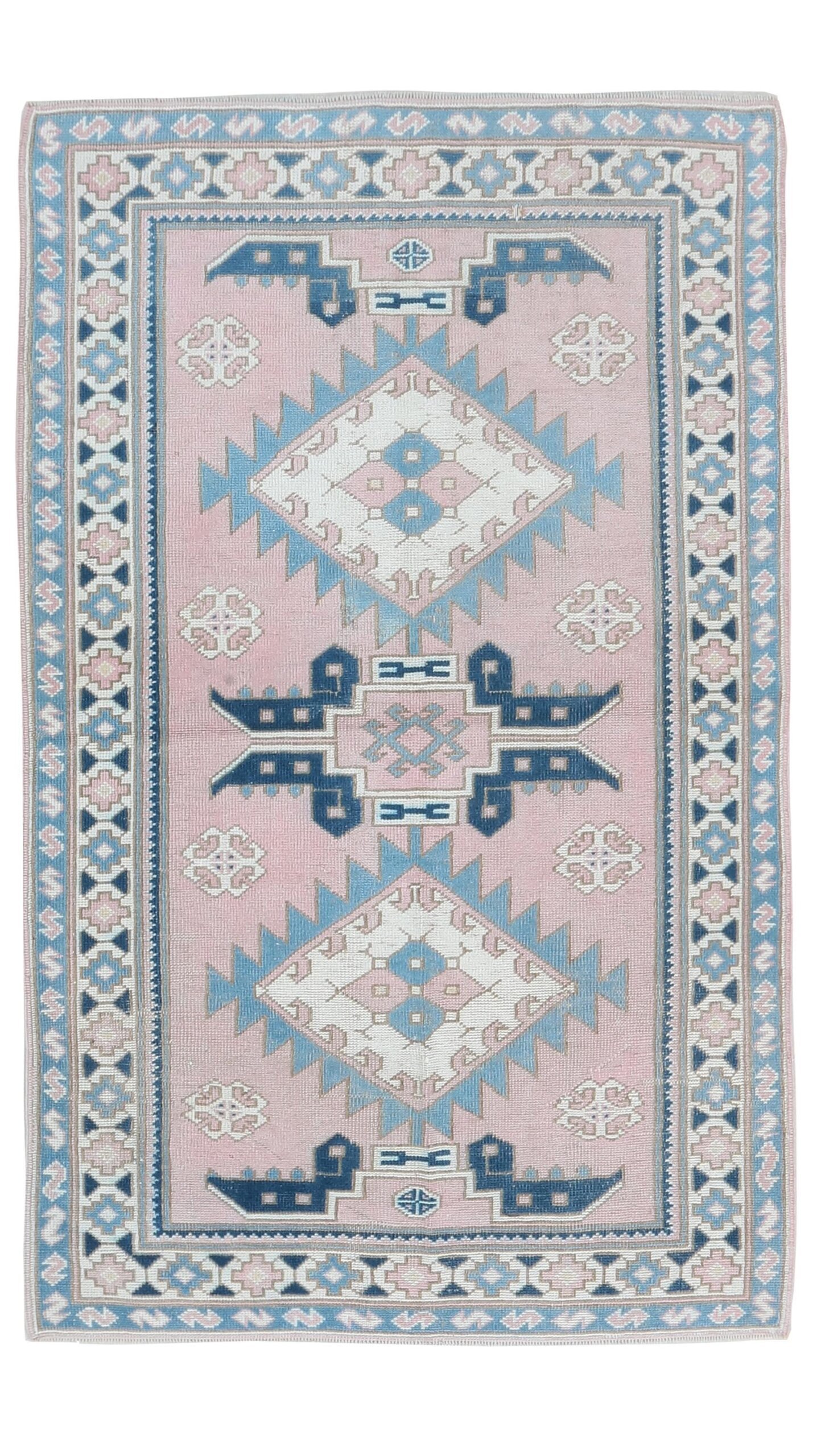 4x7 Pink Blue Handwoven Rug