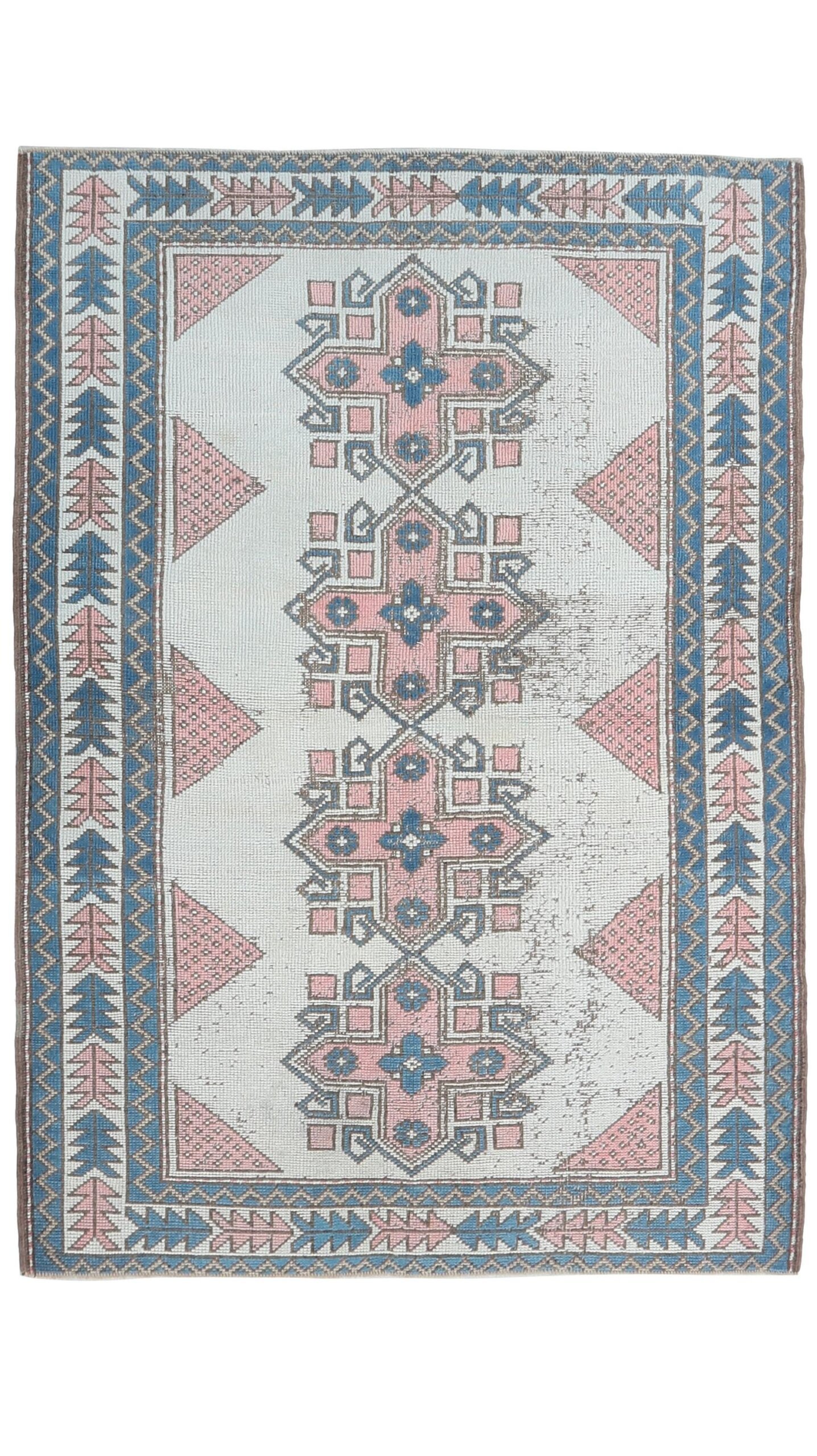 4x6 White Pink Blue Turkish Rug
