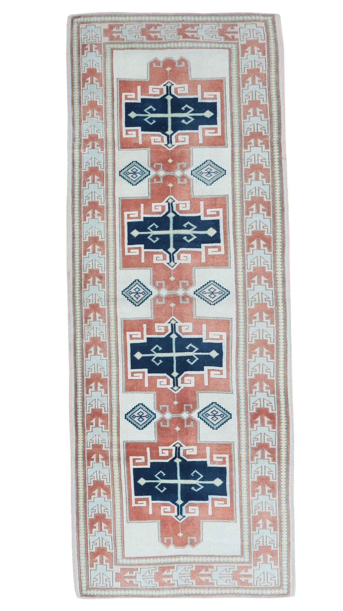 3x9 White Red Blue Vintage Rug