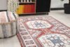 4x7 White Red Blue Vintage Rug, Antique Area Rug, 4x7 Oushak Runner, Bohemian Rug, Handmade Wool Rug, Turkish Wool Rug, Kitchen Cotton Rug - Görsel 4