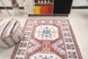 4x7 White Red Blue Vintage Rug, Antique Area Rug, 4x7 Oushak Runner, Bohemian Rug, Handmade Wool Rug, Turkish Wool Rug, Kitchen Cotton Rug - Görsel 7